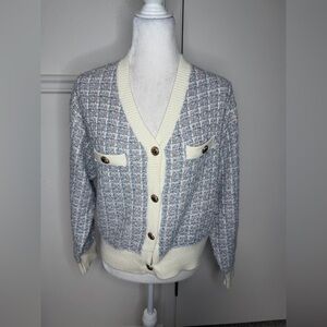 VOY Tweed Cardigan with Cream Trim size L